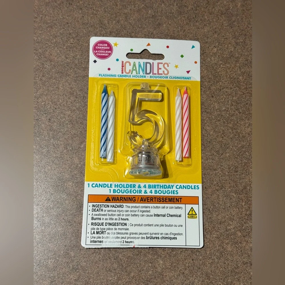 Unique Candles #5 Flashing Candle Holder Birthday Anniversary 4 Candles 1 Holder